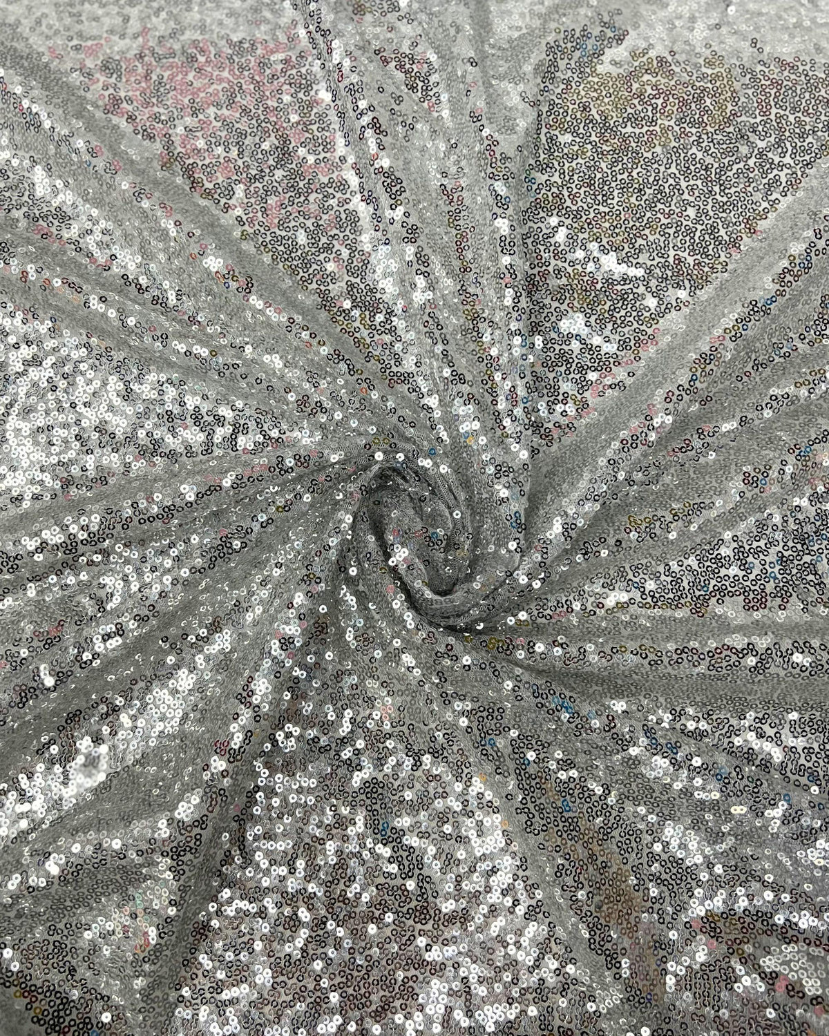 Silver Iridescent Sequin Fabric – Shiny Stretch Mesh by the Yard for Party Dresses, Stage Wear & Event Backdrops