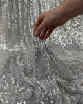 Silver Iridescent Sequin Fabric – Shiny Stretch Mesh by the Yard for Party Dresses, Stage Wear & Event Backdrops