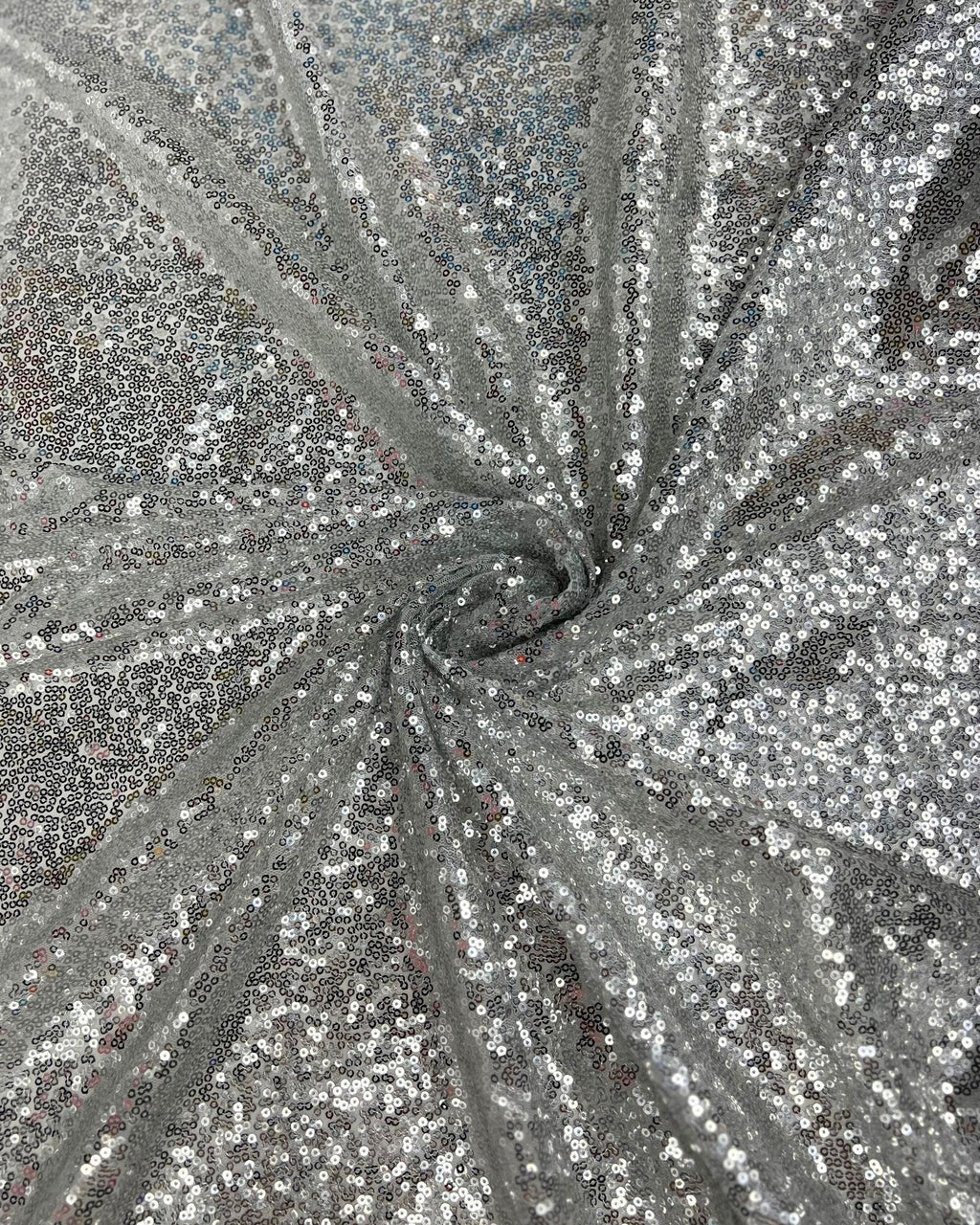 Silver Iridescent Sequin Fabric – Shiny Stretch Mesh by the Yard for Party Dresses, Stage Wear & Event Backdrops