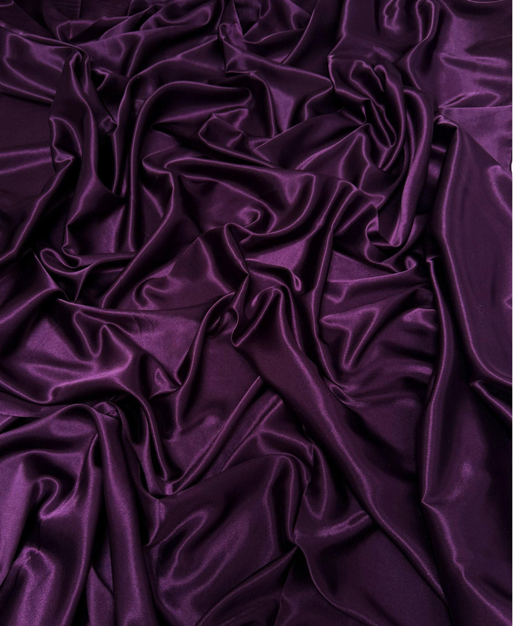 Plum Silky Stretch Satin Fabric by the Yard, Eggplant/Plum Stretch Charmeuse Fabric for Wedding Gowns Bridesmaid Dress Plum Satin Charmeuse