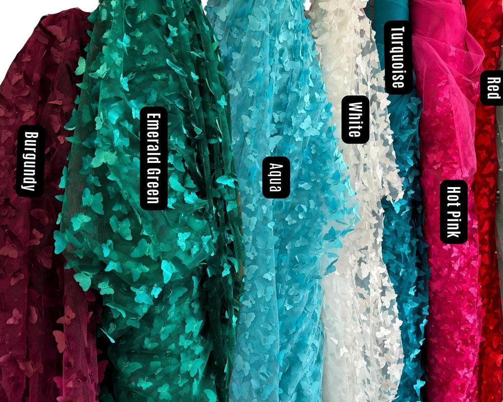 3D Butterfly Tulle Fabric, Butterfly Embroidery on Mesh, 3D Butterfly Lace Fabric, All Over Butterfly Fabric, 3D Lace by the Yard, 58/60"