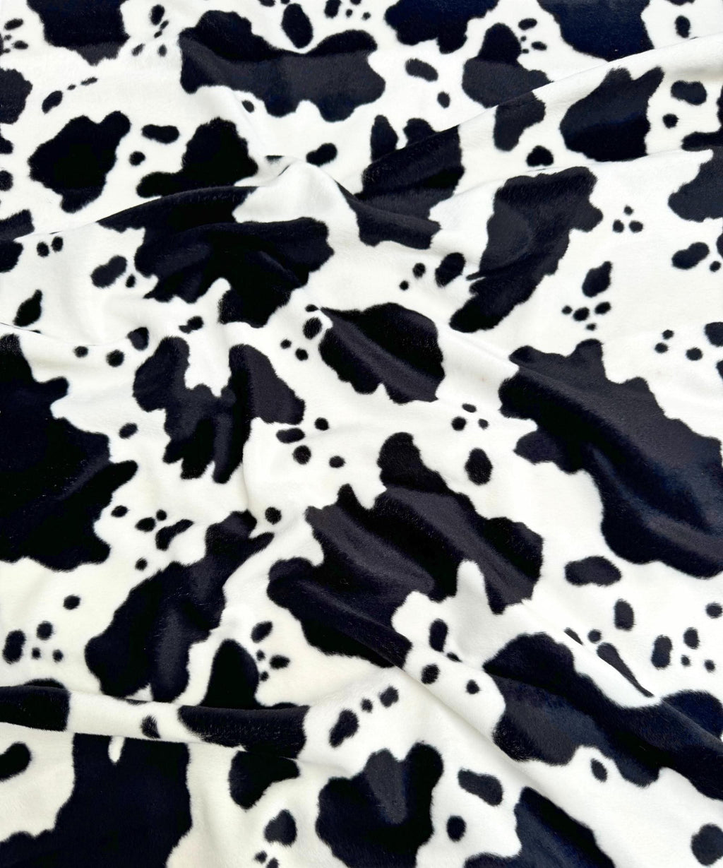 Black and White Cow Velboa Faux Fur Animal Print Velboa Fabric by the Yard, Cow Print Fur Fabric for Upholstery Pillow Covers Costumes Toys