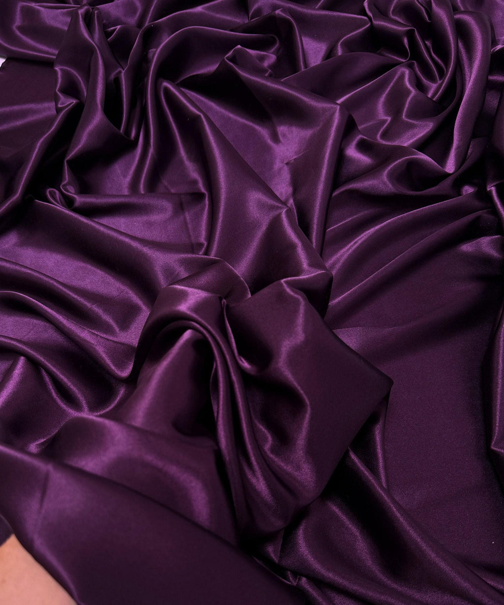 Plum Silky Stretch Satin Fabric by the Yard, Eggplant/Plum Stretch Charmeuse Fabric for Wedding Gowns Bridesmaid Dress Plum Satin Charmeuse