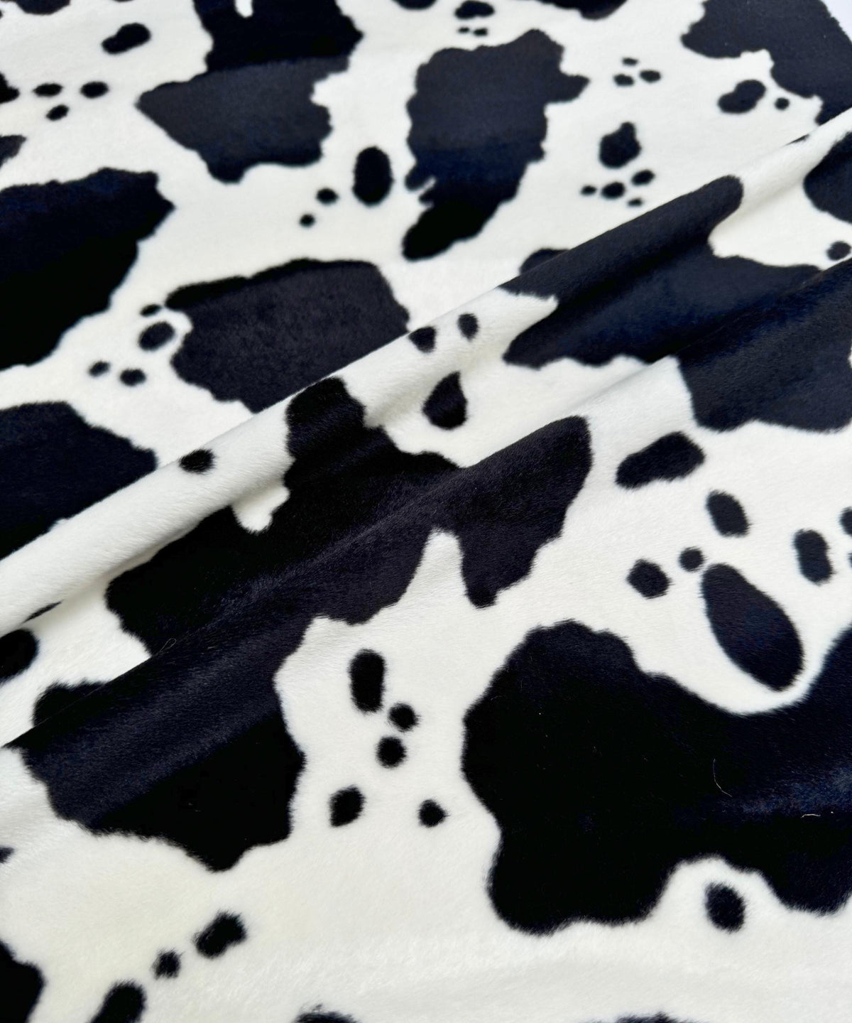 Black and White Cow Velboa Faux Fur Animal Print Velboa Fabric by the Yard, Cow Print Fur Fabric for Upholstery Pillow Covers Costumes Toys