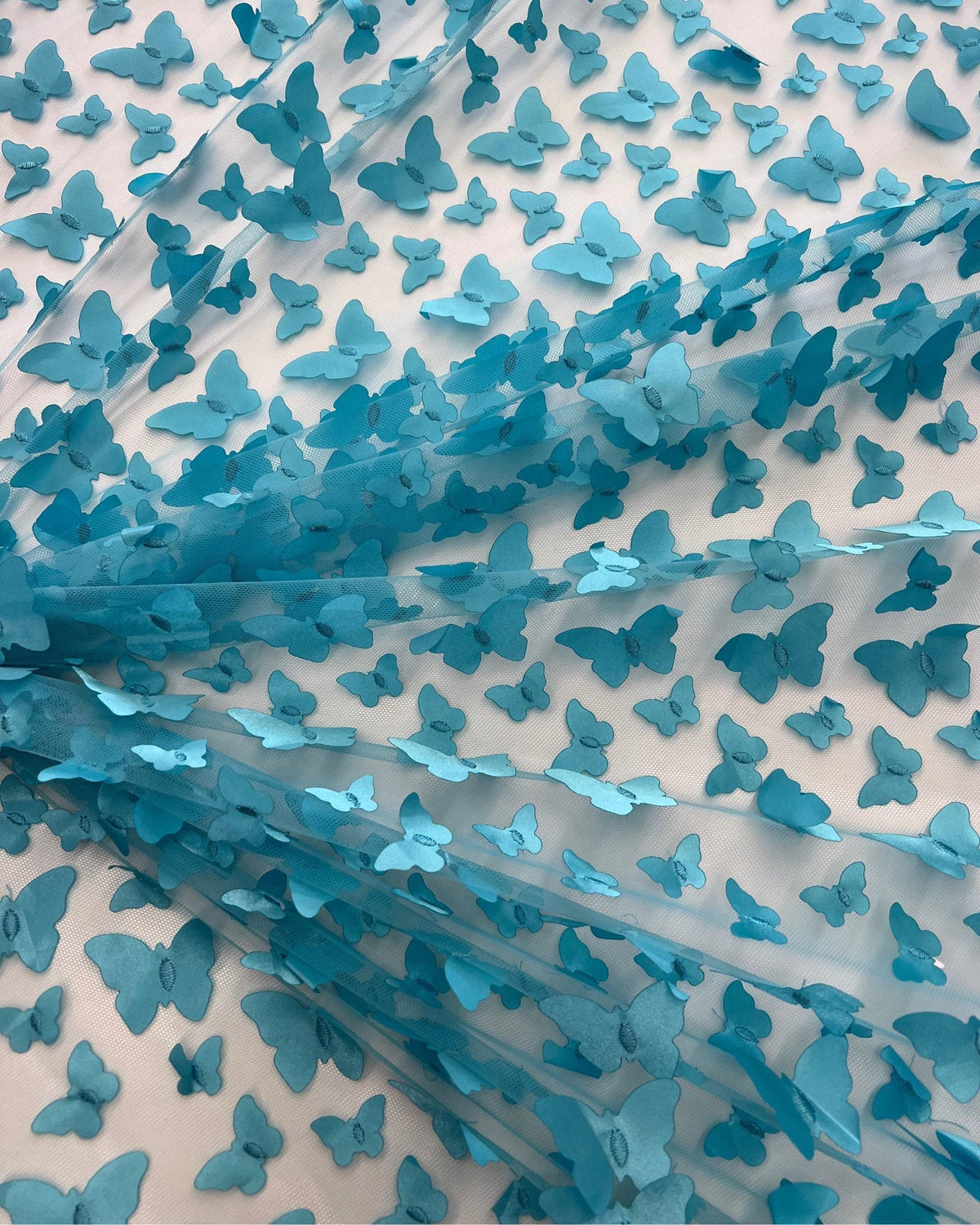 3D Butterfly on Mesh Tulle Fabric, Butterfly Embroidery on Tulle, 3D Butterfly Lace Fabric, All Over Butterfly Fabric, 3D Lace by the Yard