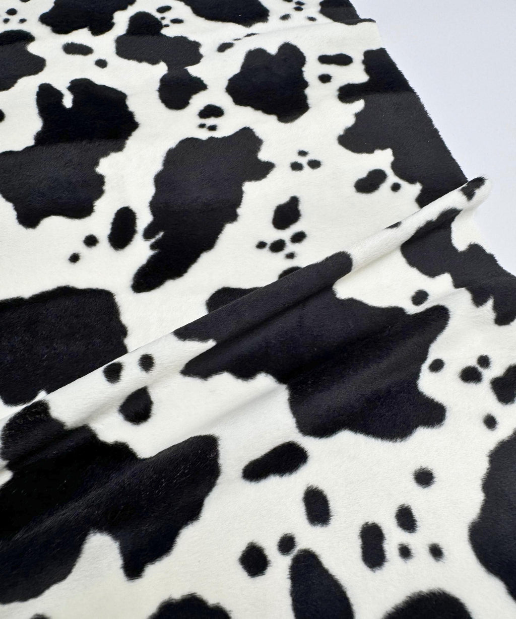 Black and White Cow Velboa Faux Fur Animal Print Velboa Fabric by the Yard, Cow Print Fur Fabric for Upholstery Pillow Covers Costumes Toys