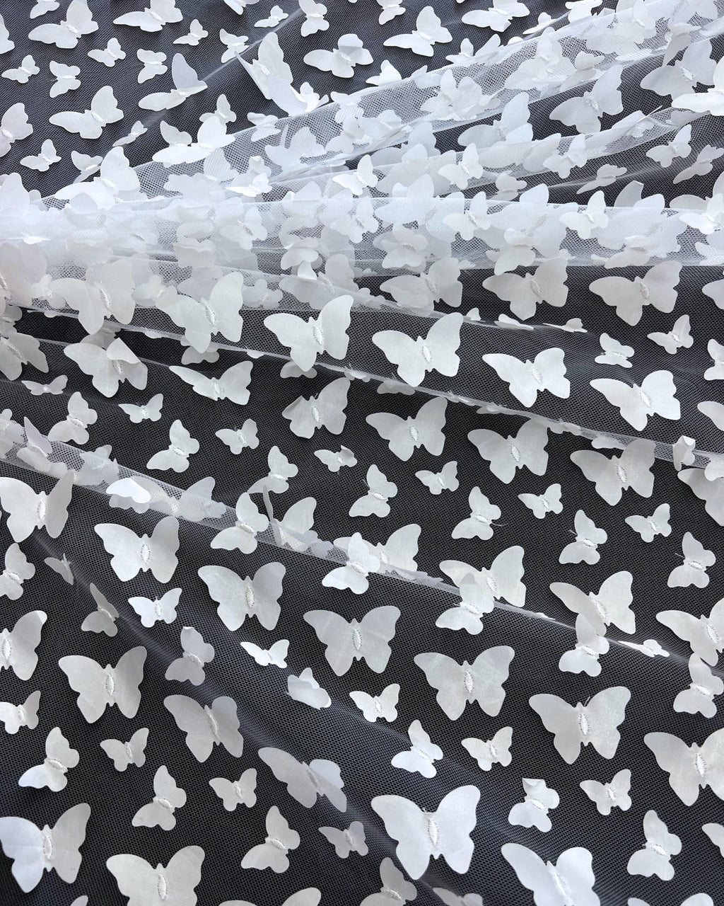 3D Butterfly on Mesh Tulle Fabric, Butterfly Embroidery on Tulle, 3D Butterfly Lace Fabric, All Over Butterfly Fabric, 3D Lace by the Yard