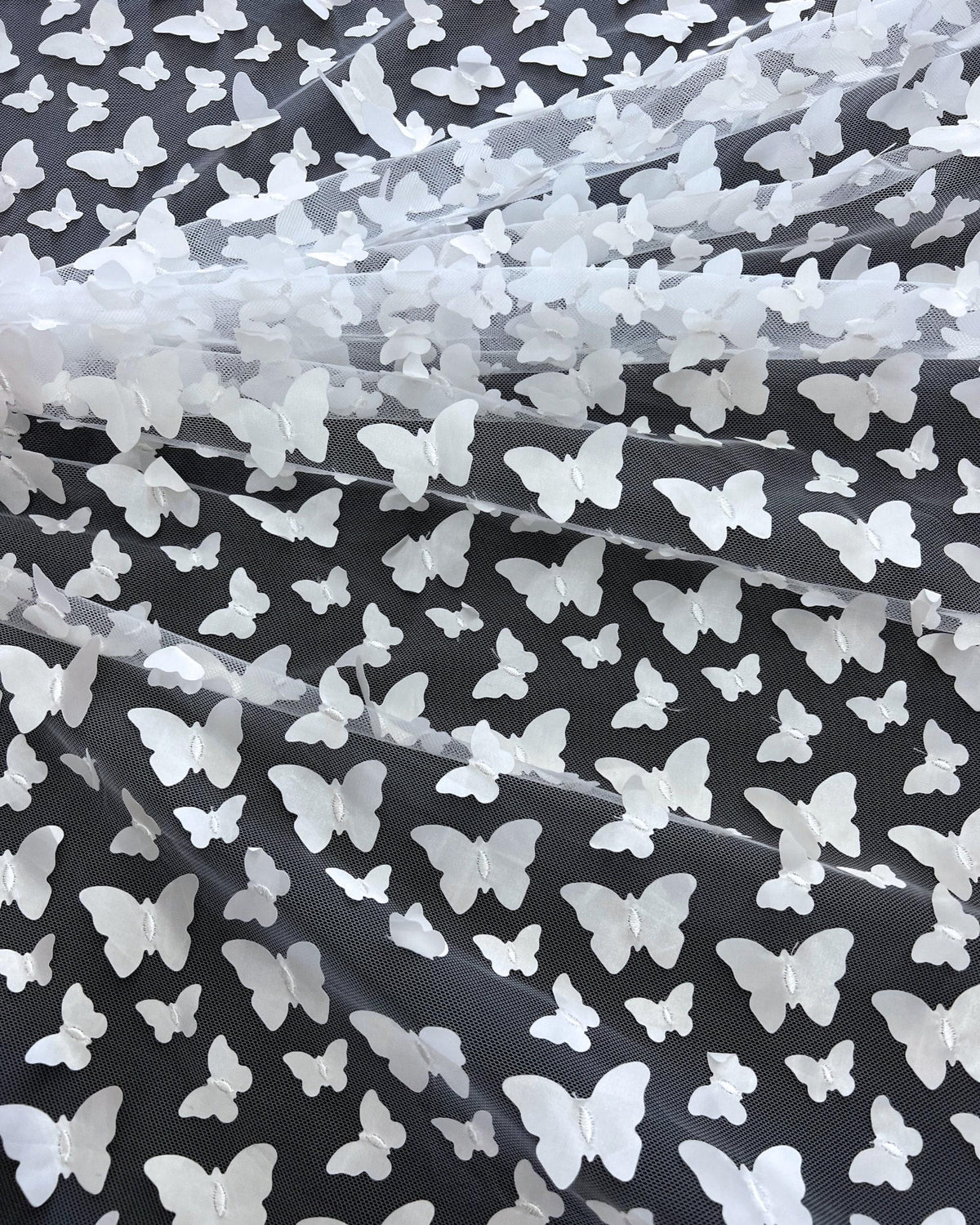 3D Butterfly on Mesh Tulle Fabric, Butterfly Embroidery on Tulle, 3D Butterfly Lace Fabric, All Over Butterfly Fabric, 3D Lace by the Yard