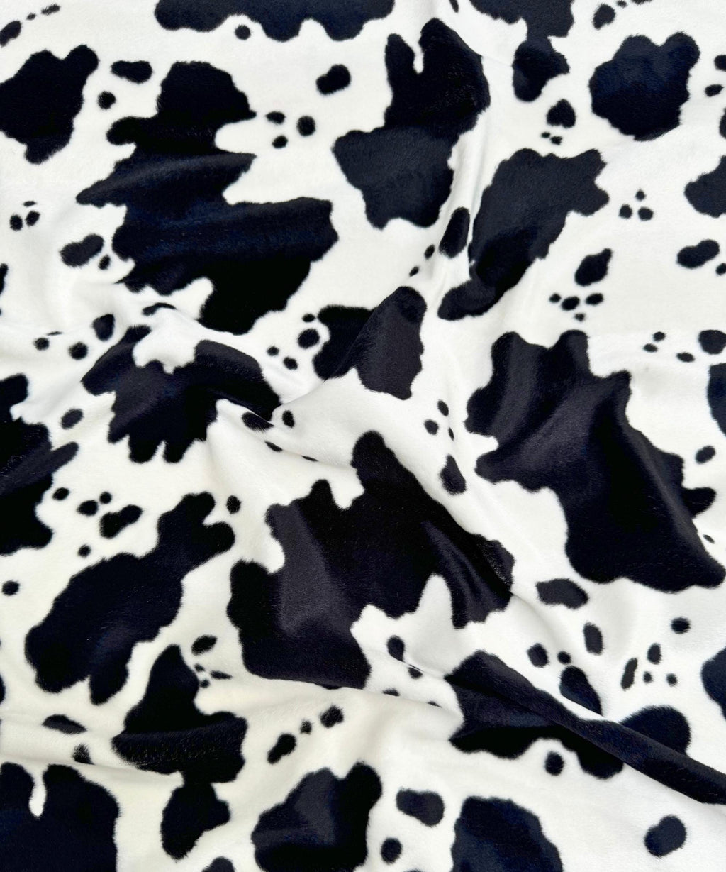 Black and White Cow Velboa Faux Fur Animal Print Velboa Fabric by the Yard, Cow Print Fur Fabric for Upholstery Pillow Covers Costumes Toys