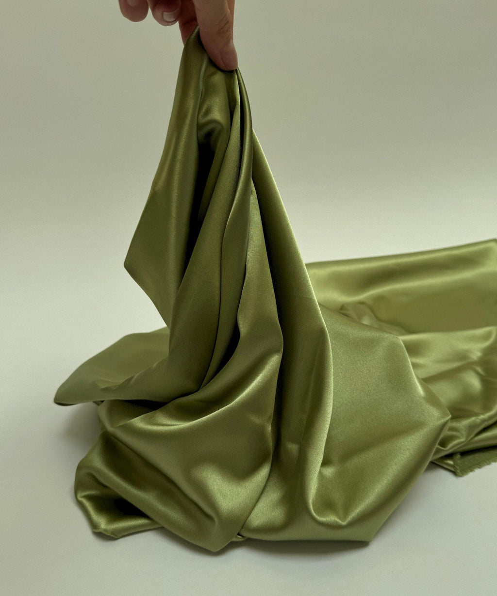 Sage Green Silky Stretch Satin Fabric by the Yard, Sage Green Stretch Charmeuse Fabric for Wedding Gowns, Bridesmaid Dresses, Silky Dress