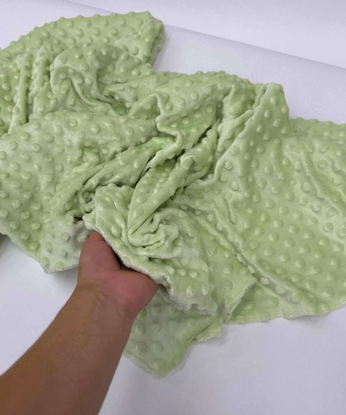Sage Green Minky Dot Fleece Fabric by the Yard, Dimple Dot Minkee Fabric, Sage Green Plush Fabric for Blankets, Pillow Covers, Baby Blanket