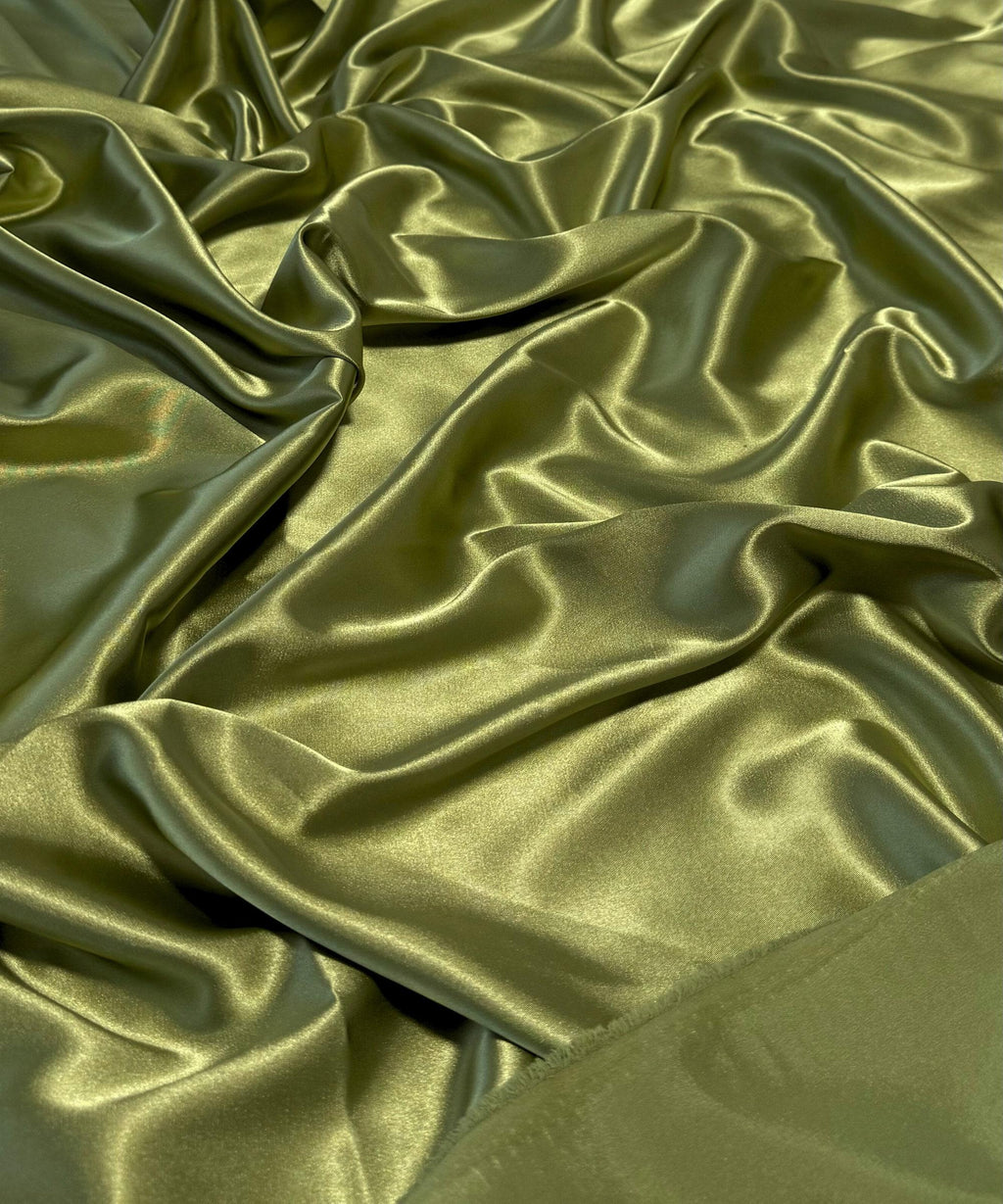 Sage Green Silky Stretch Satin Fabric by the Yard, Sage Green Stretch Charmeuse Fabric for Wedding Gowns, Bridesmaid Dresses, Silky Dress