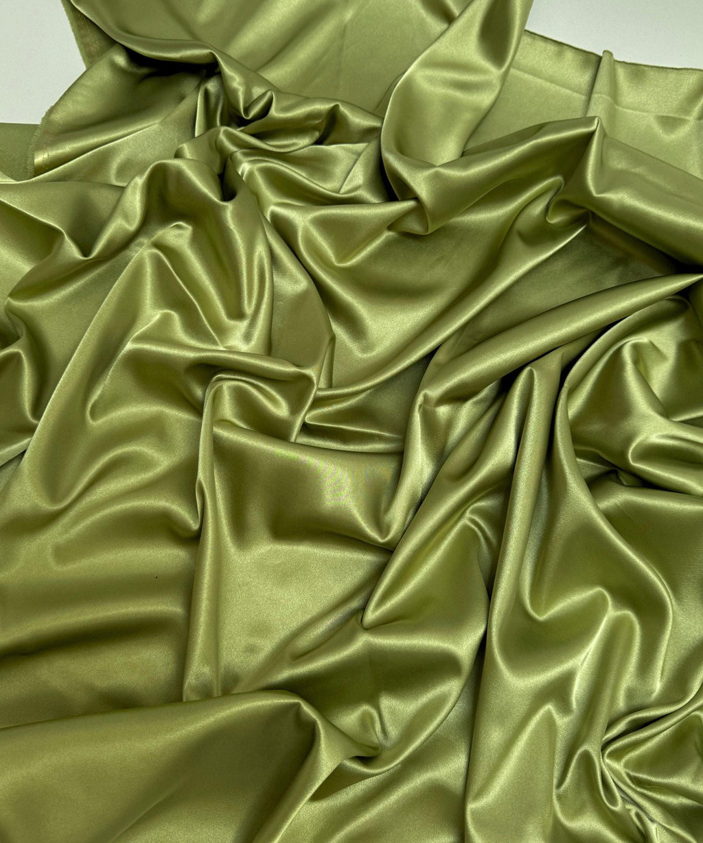 Sage Green Silky Stretch Satin Fabric by the Yard, Sage Green Stretch Charmeuse Fabric for Wedding Gowns, Bridesmaid Dresses, Silky Dress