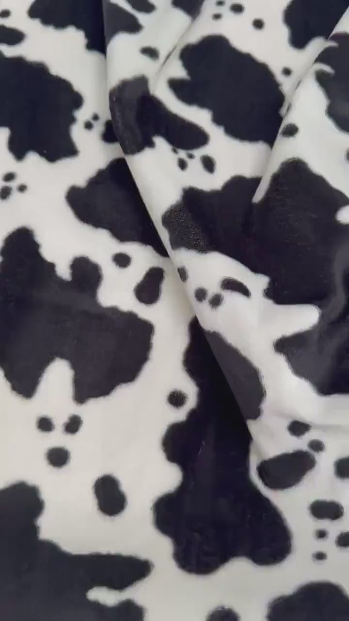 Black and White Cow Velboa Faux Fur Animal Print Velboa Fabric by the Yard, Cow Print Fur Fabric for Upholstery Pillow Covers Costumes Toys