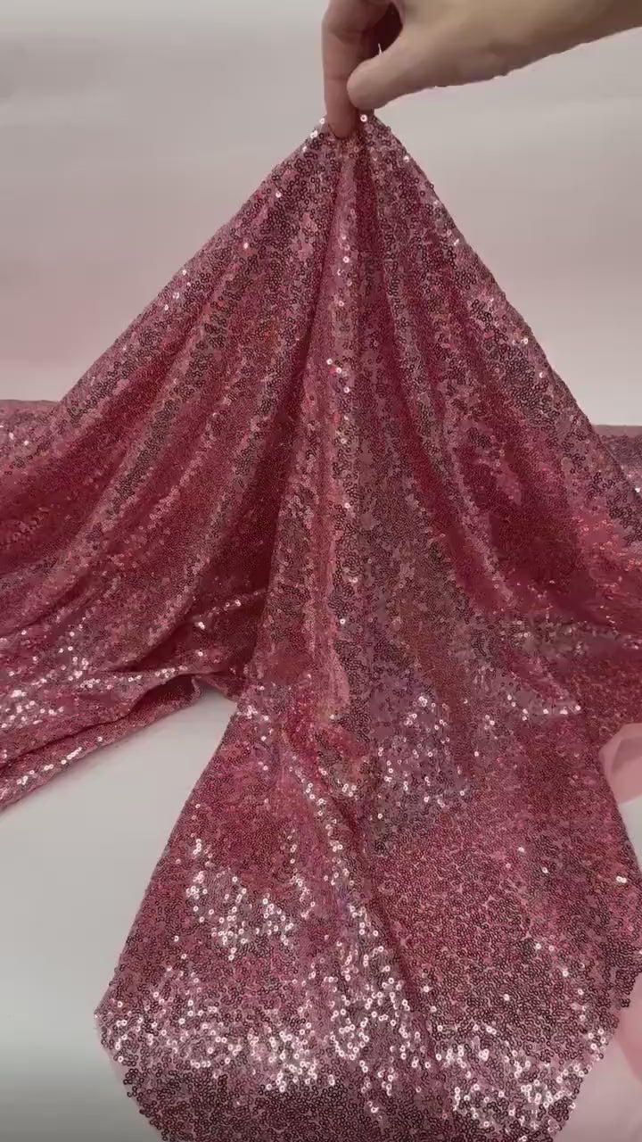 Dusty Rose Iridescent Sequin Fabric – Stretch Mesh Sequins by Yard for Dresses, Costumes & Party Backdrops