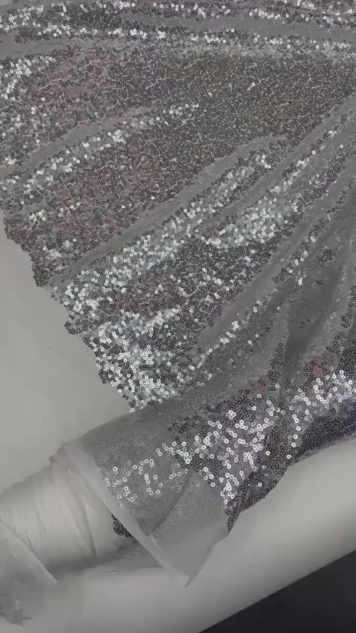 Silver Iridescent Sequin Fabric – Shiny Stretch Mesh by the Yard for Party Dresses, Stage Wear & Event Backdrops