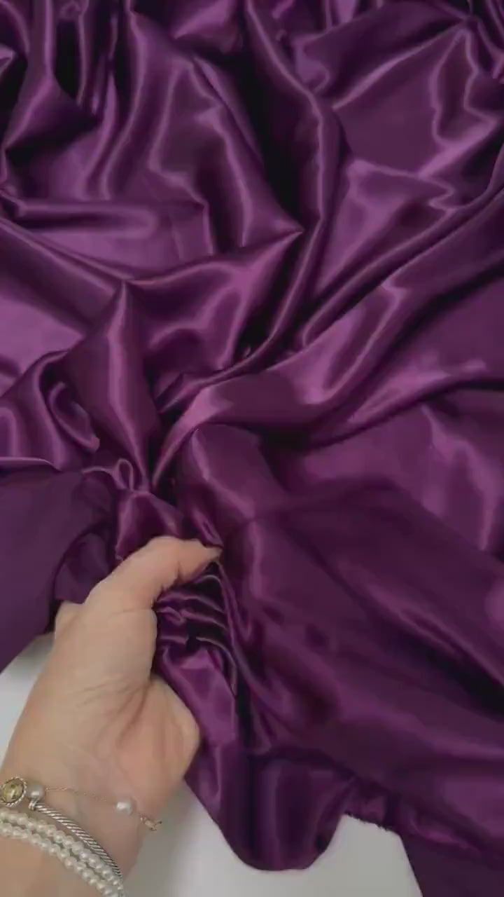 Plum Silky Stretch Satin Fabric by the Yard, Eggplant/Plum Stretch Charmeuse Fabric for Wedding Gowns Bridesmaid Dress Plum Satin Charmeuse