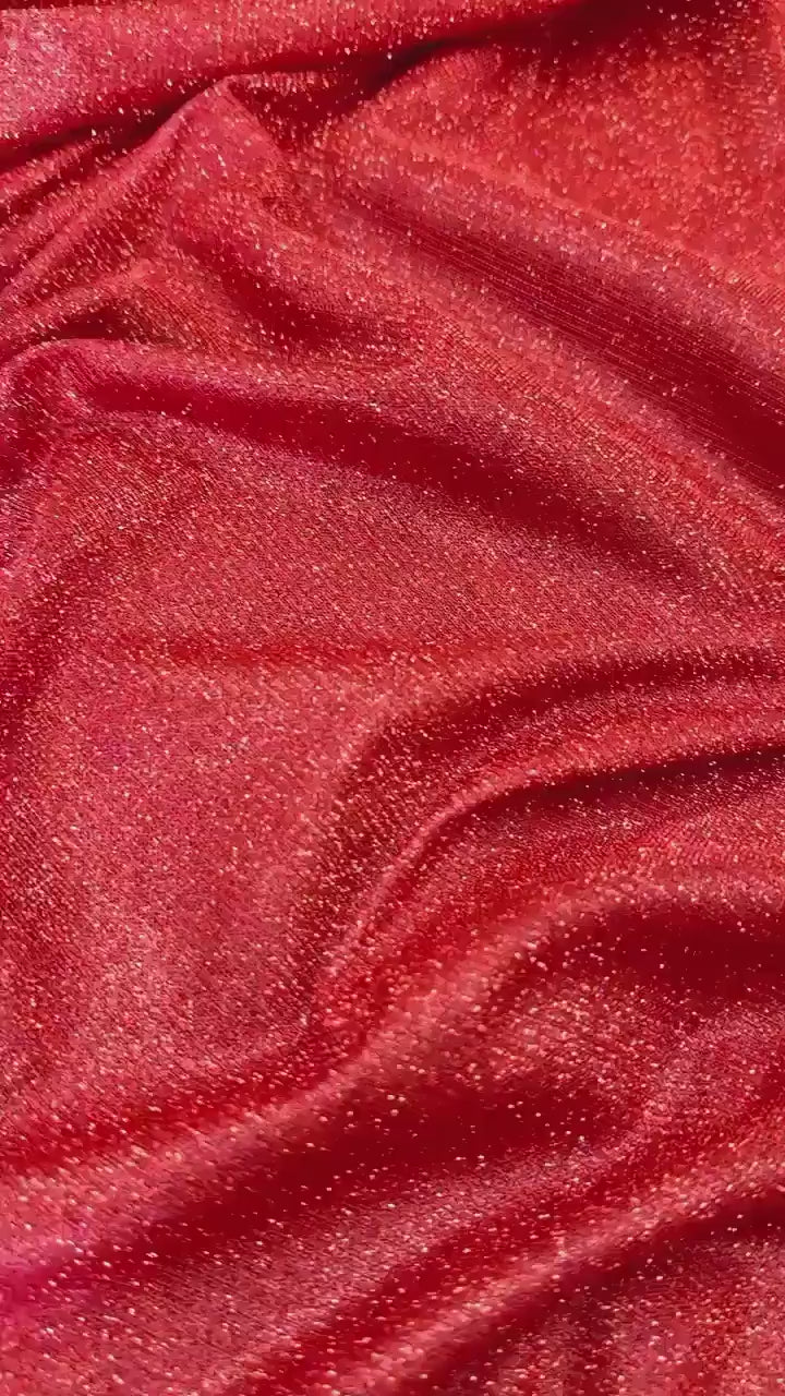 Red Lurex Glitter Fabric, Red Glitter Spandex Knit Fabric by the Yard, Sparkle Red Shimmer Fabric for Evening Gowns, Backdrops, Costumes