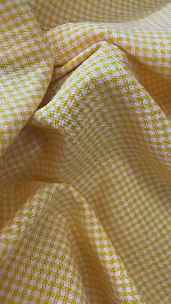 Yellow Gingham Checked Fabric by Yard 1/8” inch Poly Cotton Yellow Checkered Fabric for Tablecloth Dress Shirts Curtains Pillow Cases