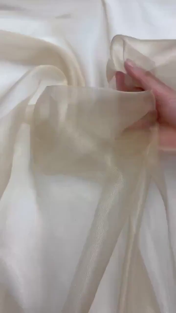 Champagne Crystal Organza Fabric by the Yard – Light Gold Sheer Sparkle Fabric for Wedding Gowns, Veils, Backdrops & Decor (60" Wide)