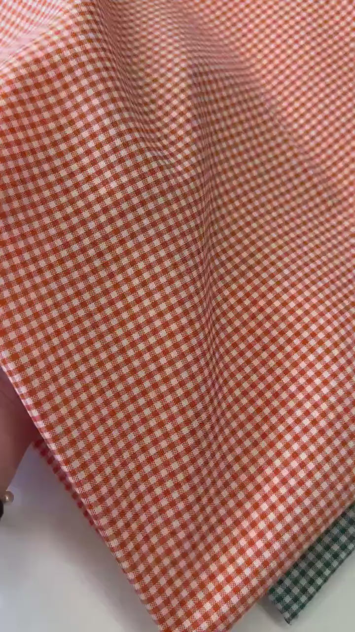 Orange and White Gingham Fabric by Yard 1/8” squares, Poly Cotton Orange and White Checkered Fabric for Farmhouse Tablecloth Dress Curtains