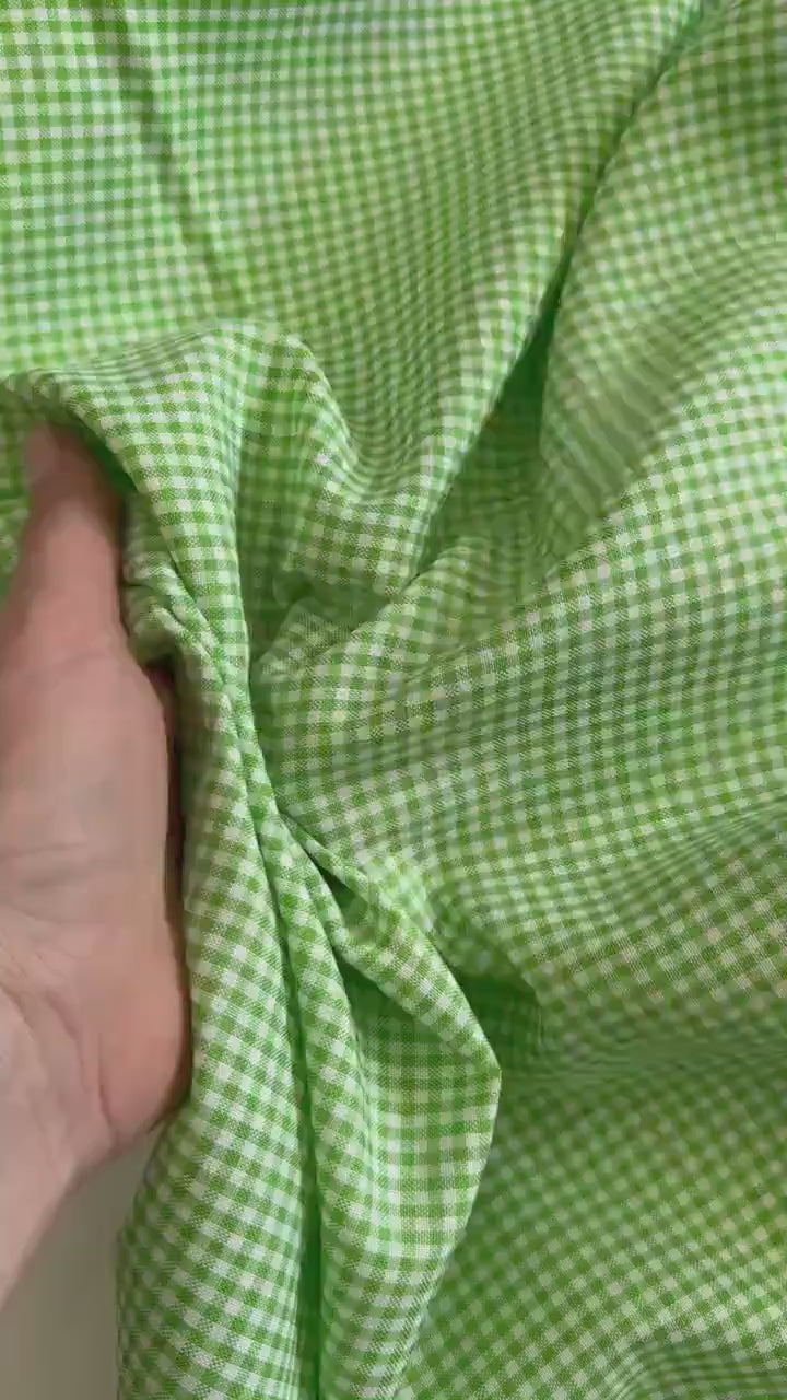 Green and White Gingham Fabric by Yard, 1/8” squares Poly Cotton Green and White Checkered Fabric for Farmhouse Tablecloth, Dress, Curtains