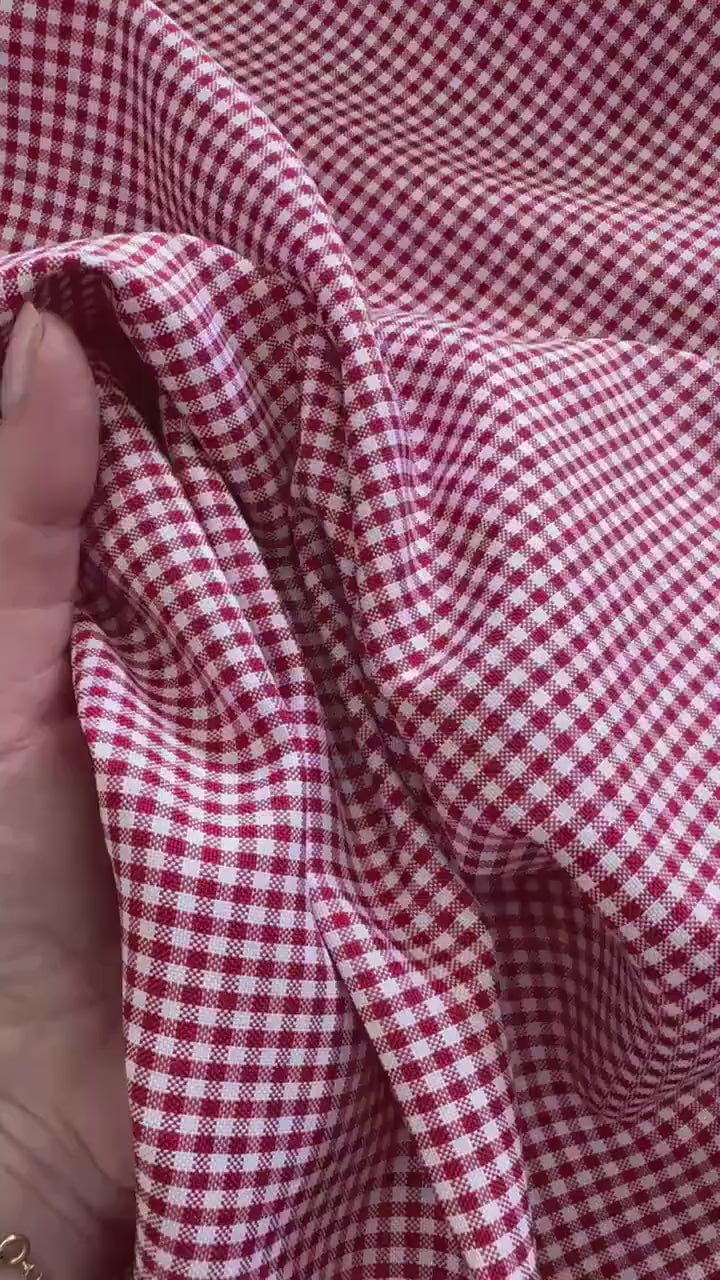 Red and White Gingham Fabric by Yard 1/8” squares, Poly Cotton Red and White Checkered Fabric for Farmhouse Tablecloth Dress Curtains