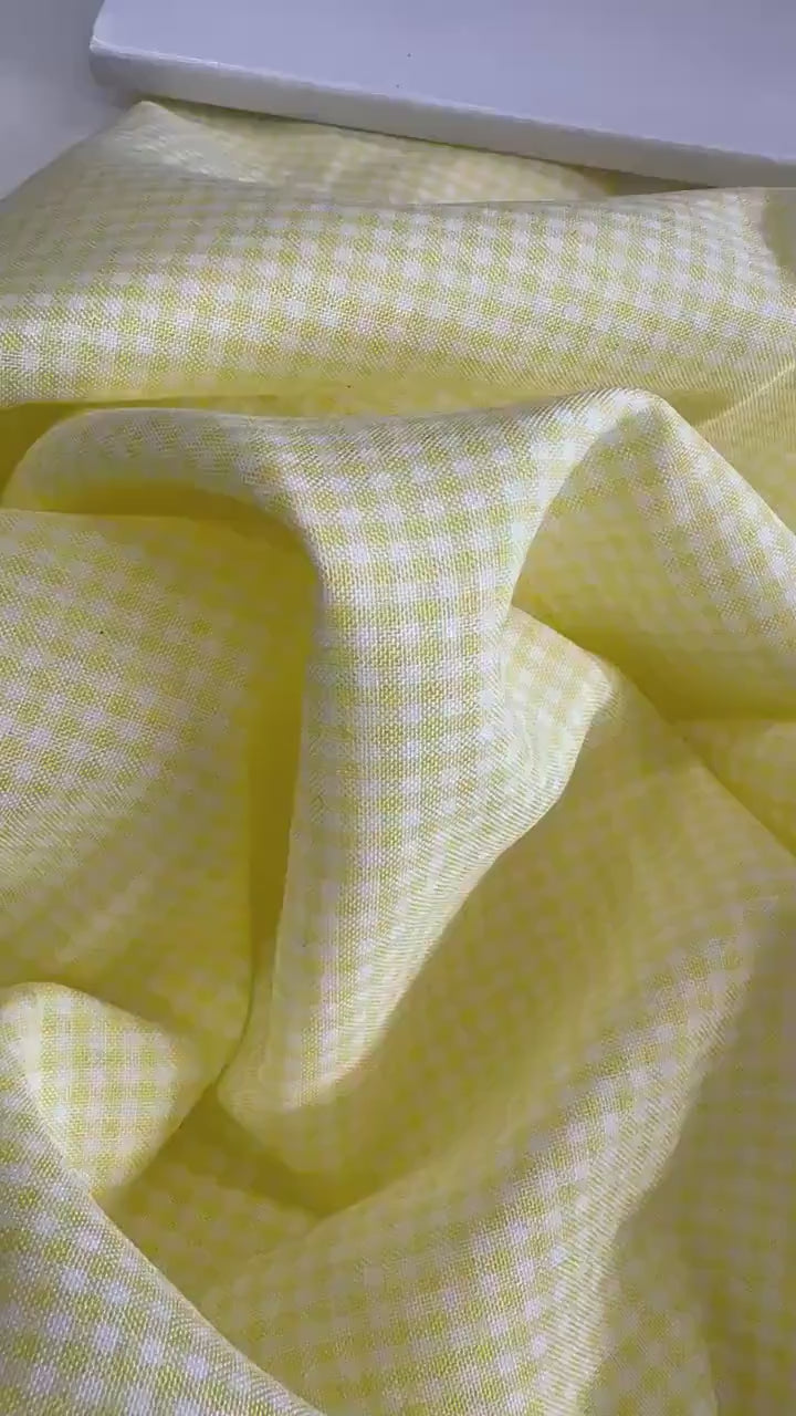 Yellow Gingham Checked Fabric by Yard 1/8” inch Poly Cotton Yellow Checkered Fabric for Tablecloth Dress Curtains Pillow Cases